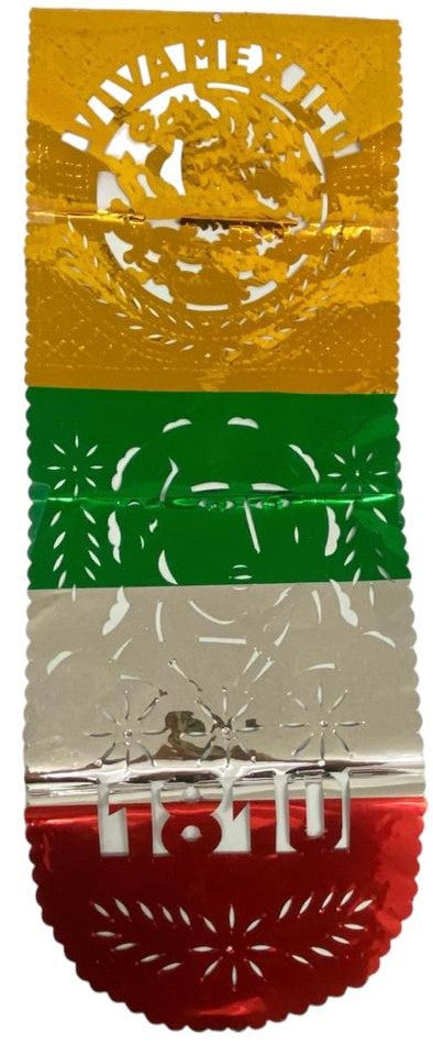 Adorno Fiestas Patrias Escudo/Hidalgo/1810 #1 Metálico 29×72cm Papel Picado® E307 [Pieza]