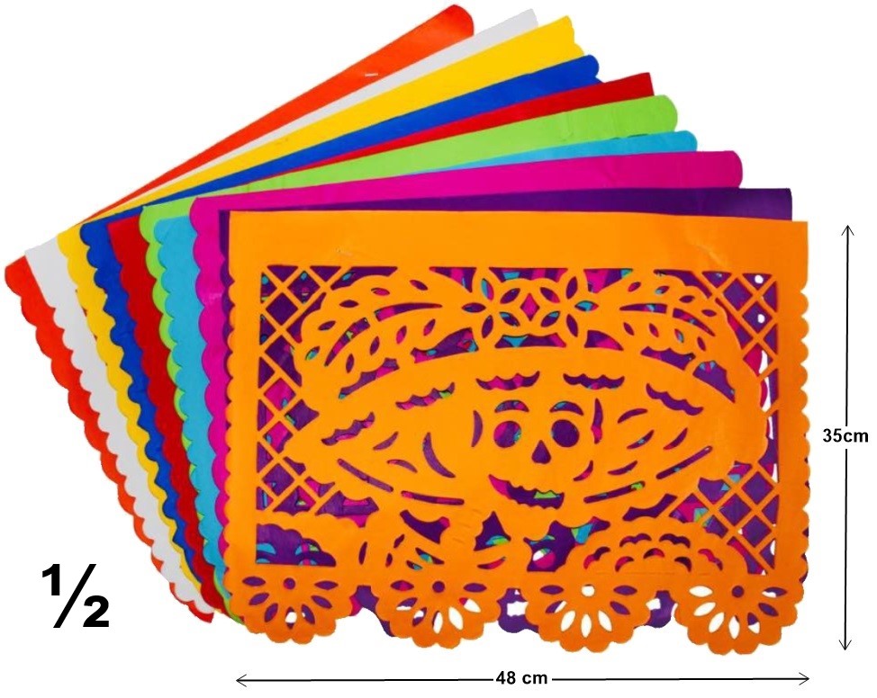 Adorno Día de Muertos Papel China Picado ½ Colores 48×35cm Papel Picado® Hoja 7502286576345 01