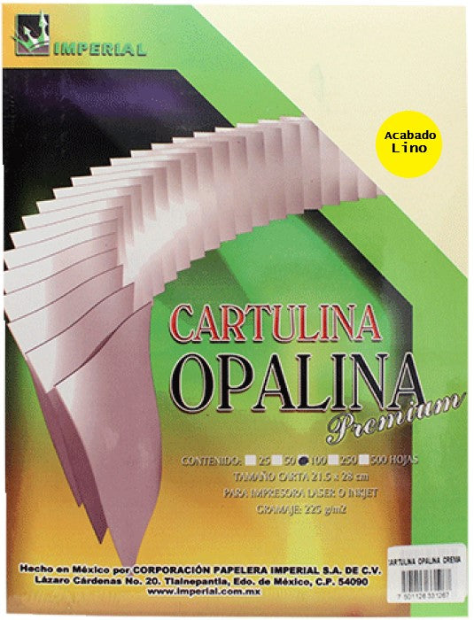 Cartulina Opalina Lino c/100 225g Crema Carta Imperial® 3166 Cien hojas 7501126331663 01