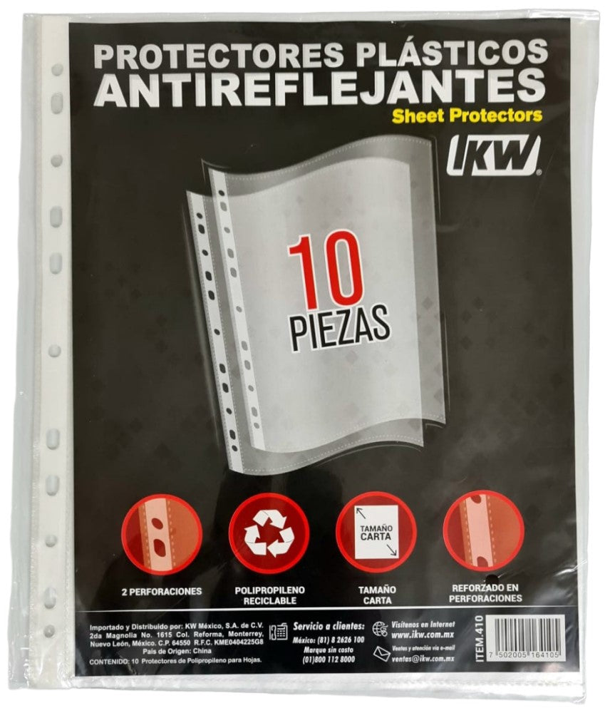 Mica Protectora p/carpeta 3 perforaciones c/10 Transparente Carta IKW® 410 [Bolsa] 7502005164105