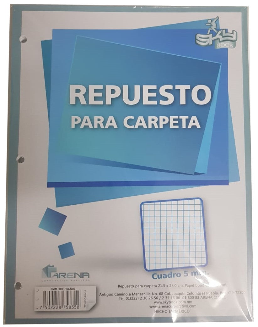 Papel p/Carpeta Carta 3 perforaciones 100 hojas Cuadro 5mm SkyBook® 758358 Paquete 7502228758358 01