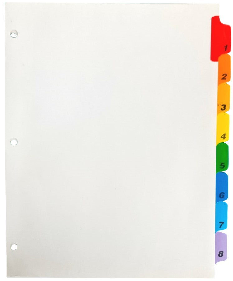 Separador Hojas p/Carpeta Numérico 1-8 c/8 Blanco colorTap Carta Proesa® Bolsa de plástico 01