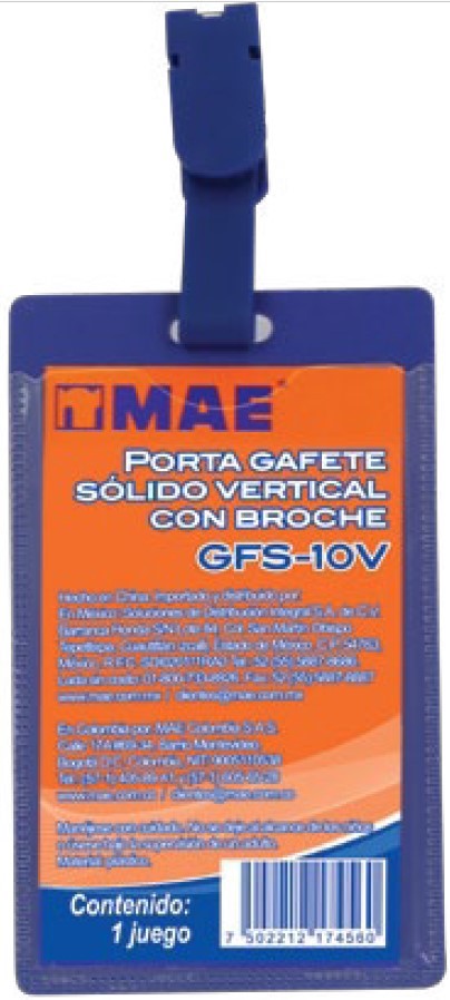 Gafete Rígido c/Caimán Vertical Azul 5.5×9cm MAE® GFS-10V [Pieza] 7502212174560 Imagen principal del producto