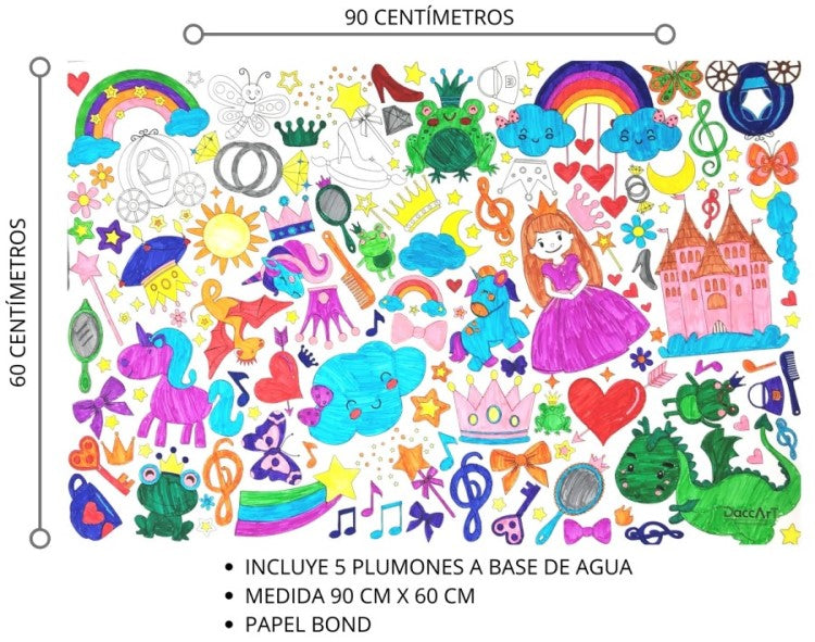 Material Didáctico Cartel p/Colorear Gigante Princesas 90×60cm DaccArT® [Pieza] 7506457800758 2