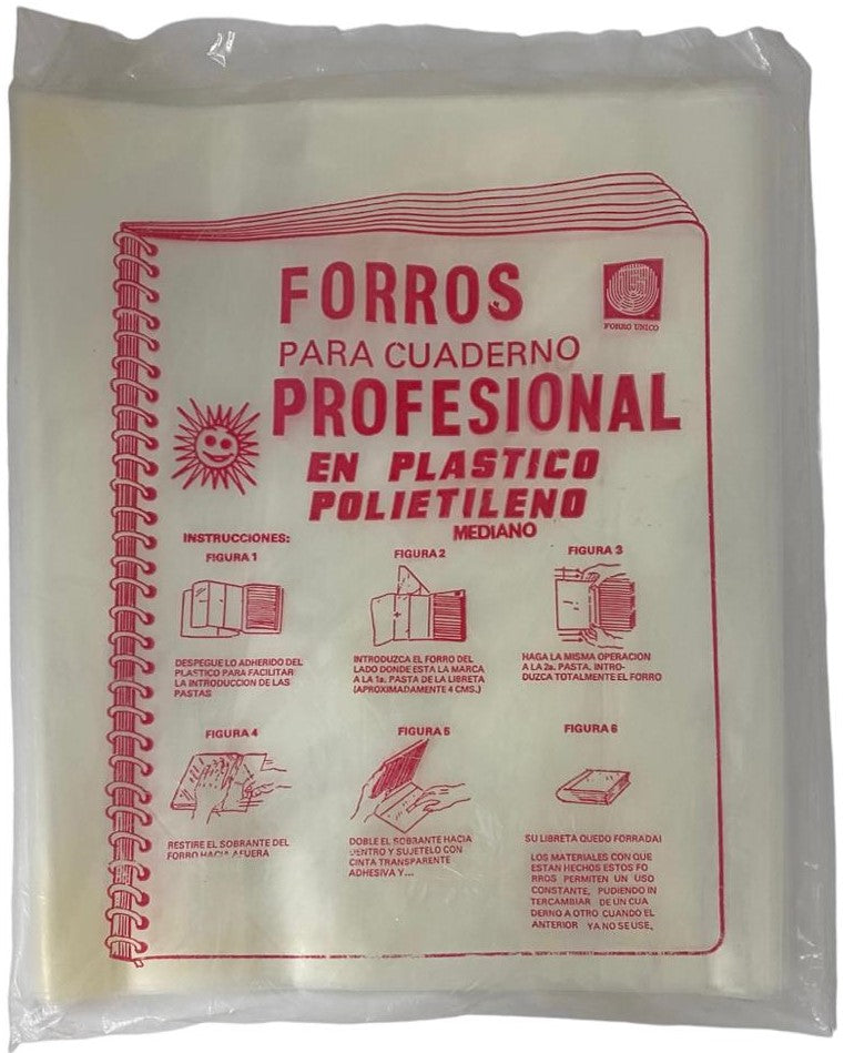 Forro p/Cuaderno Polietil Profesional Tradicional c/25 Trasparente 28cm ForroUnico [Bolsa]