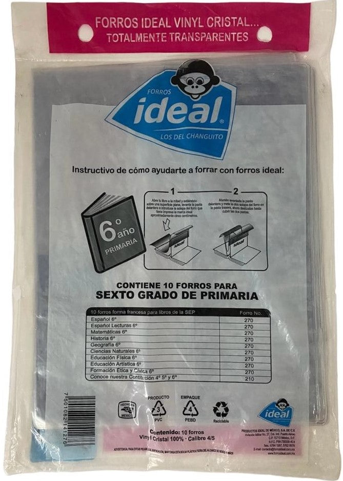 Forro p/Libros Vinyl c/10 6ºAño Vinyl Ideal® 4127 Bolsa 7501082141276 02