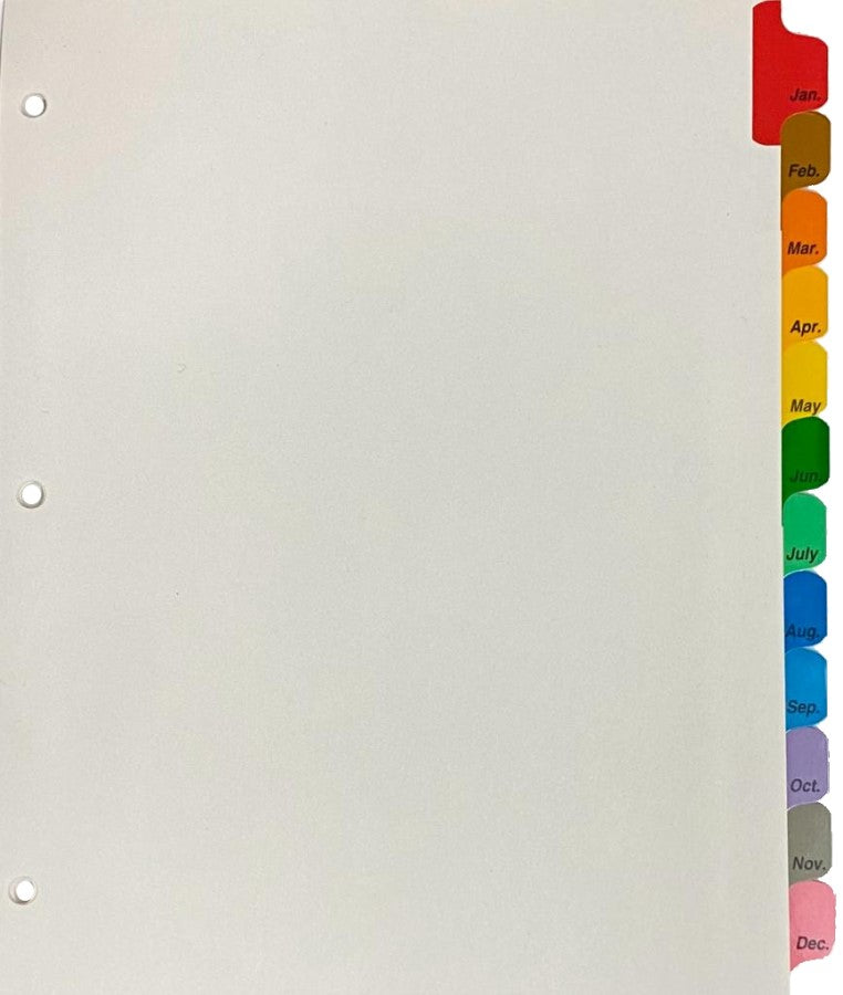 Separador Hojas p/Carpeta Meses Jan-Dec c/12 Blanco colorTap Carta Proesa® Bolsa de plástico 01