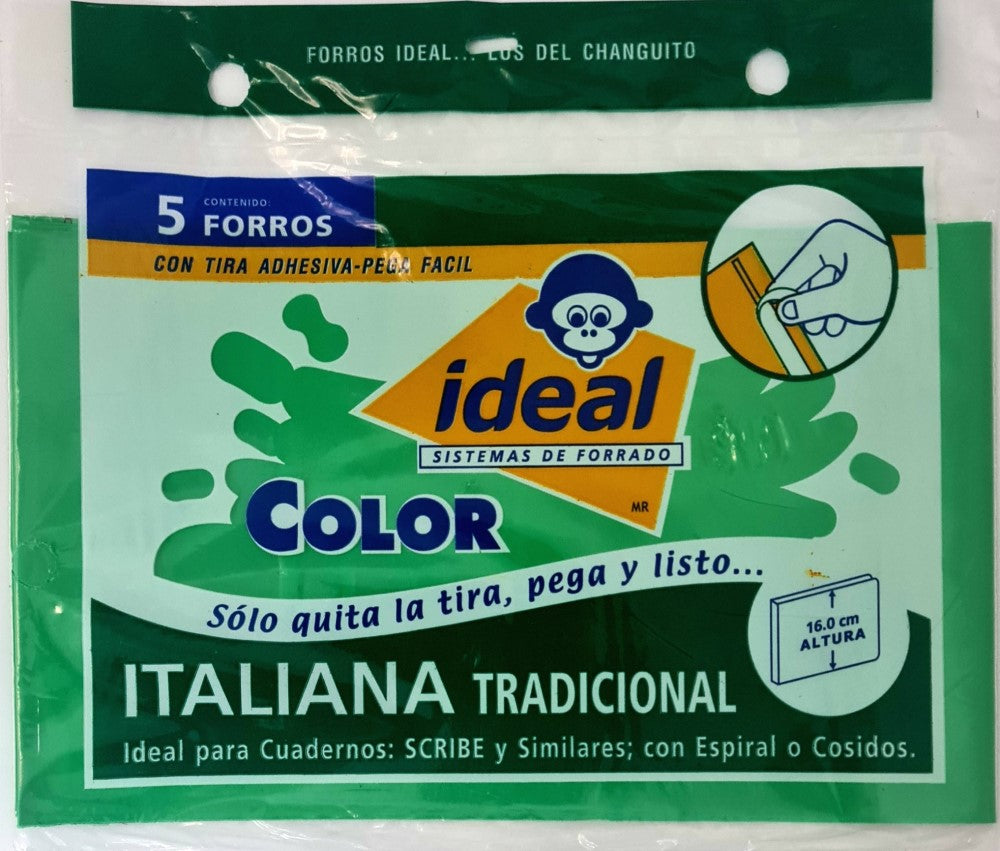 Forro p/Cuaderno Polietil F/ItalianaTradici.Cal.400 c/5 Verde 16cm Ideal® 4082 Bolsa 7501082140828 0