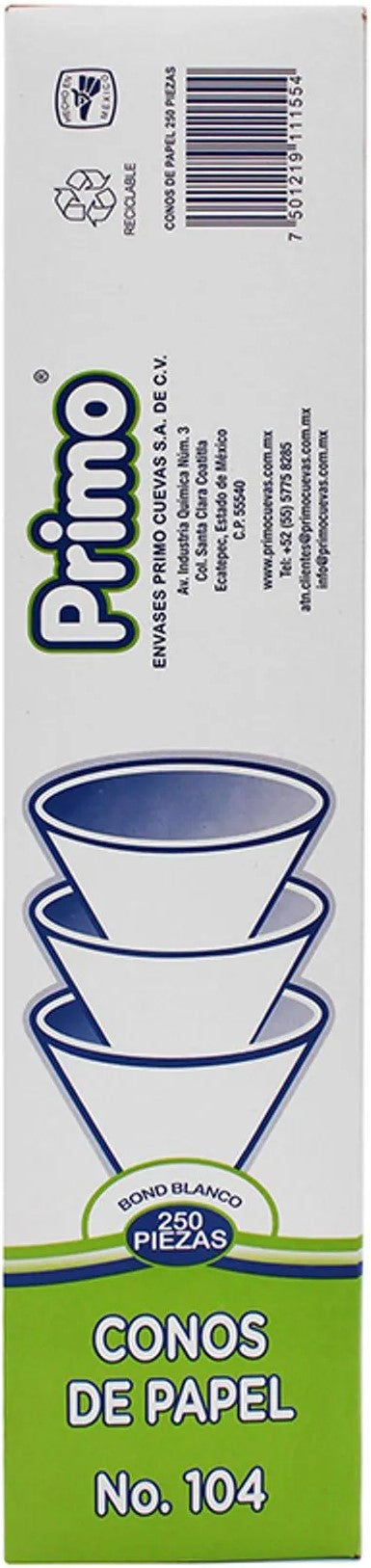Conos de Papel p/Agua c/250 Bond Blanco Nº104 Primo® COP0401 [Caja] 7501219111554 5