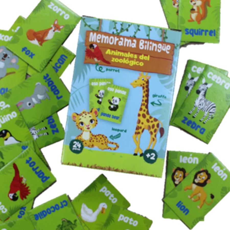 Memorama Animales del Zoo Bilingüe 24 Pares 48 Piezas DaccArT® [Pieza] 7506457800345