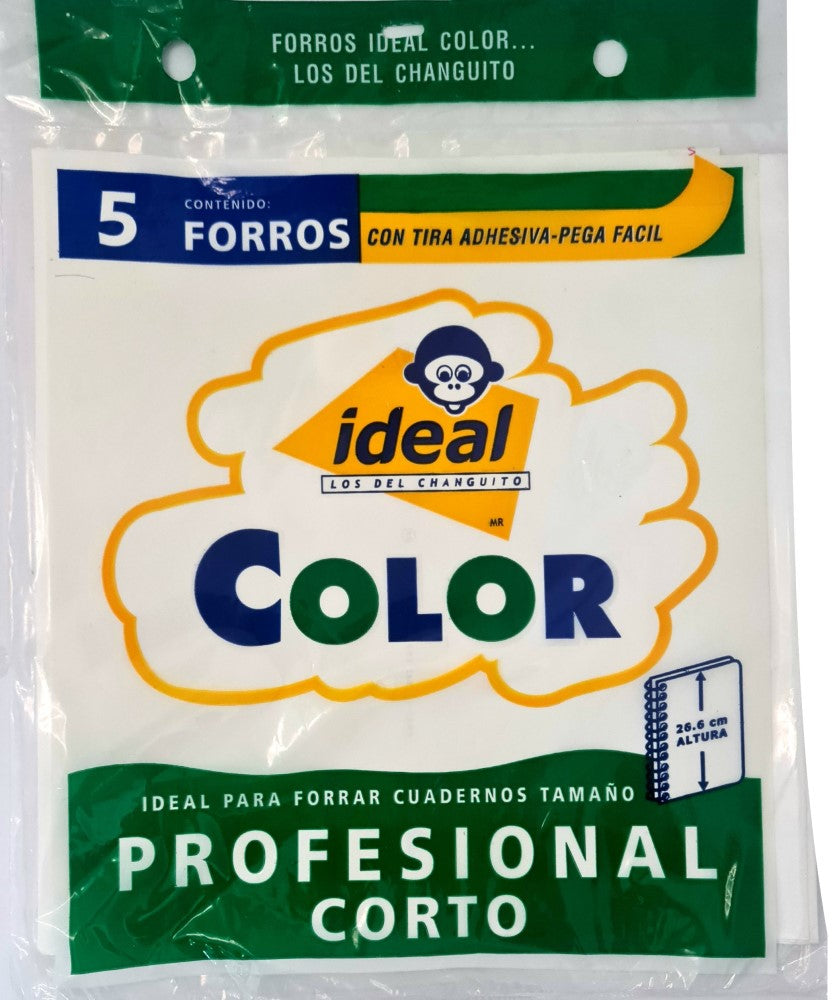 Forro p/Cuaderno Polietil Profesional Corto Cal.400 c/5 Blanco 26.5cm Ideal® 4040 Bolsa 750108214040