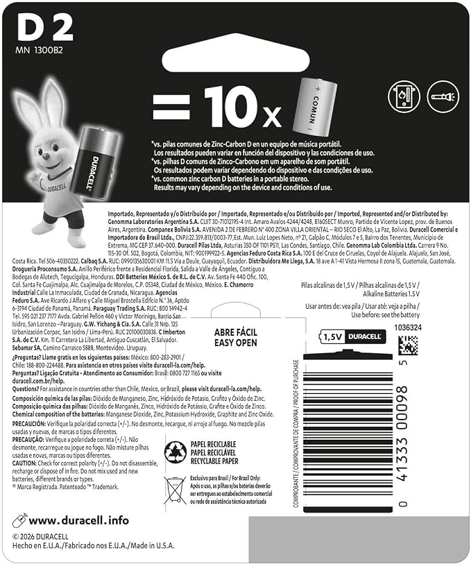 Pila Duracell "D" c/2 Paquete 41333000985 02