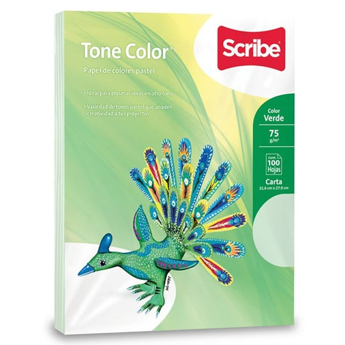 Bond Tonecolor c/100 Alebrijes 37kg Verde pastel Carta 75g Scribe® 3388 Cien hojas 7508205100066 01