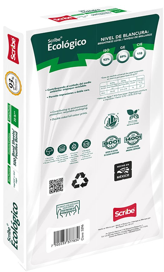 Bond Ecológico pack c/500 50kg Blanco 93% Oficio 75g Scribe® 5296 Resma 7502233377834 03