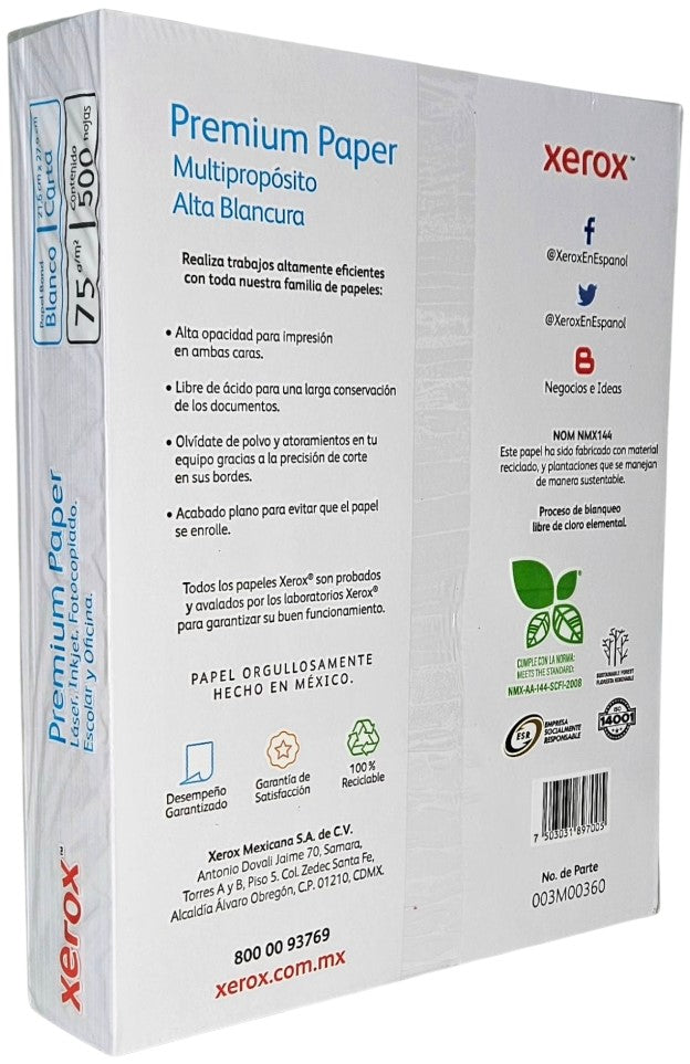 Bond Premium Azul pack c/500 37kg Blanco 97% Carta 75g Xerox® 003M00360 [Resma] 7503031897005 3