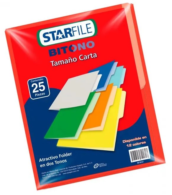 Fólder Bitono Starfile® pack c/25 Rojo Carta STARfile® PH0076 Paquete 7501454572240 01