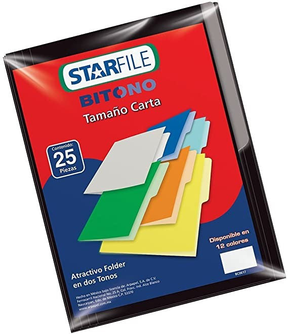 Fólder Bitono Starfile® pack c/25 Negro Carta STARfile® PH0078 Paquete 7501454572264 01