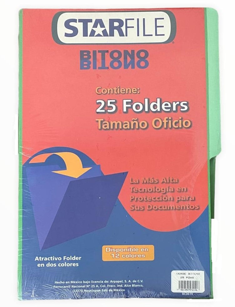 Fólder Bitono Starfile® pack c/25 Verde Oficio STARfile® PH0071 Paquete 7501454572196 01