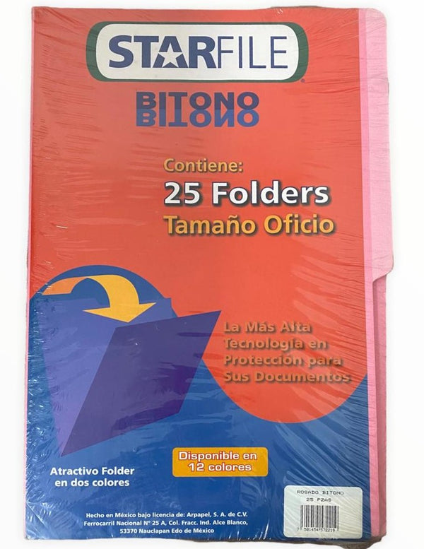 Fólder Bitono Starfile® pack c/25 Rosado Oficio STARfile® PH0073 Paquete 7501454572219 01