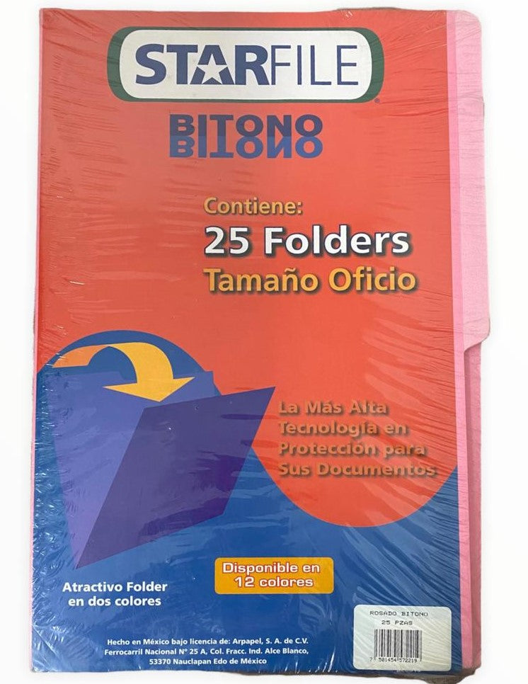 Fólder Bitono Starfile® pack c/25 Rosado Oficio STARfile® PH0073 Paquete 7501454572219 01