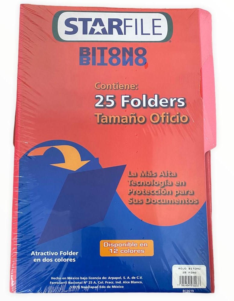 Fólder Bitono Starfile® pack c/25 Rojo Oficio STARfile® PH0075 Paquete 7501454572233 01
