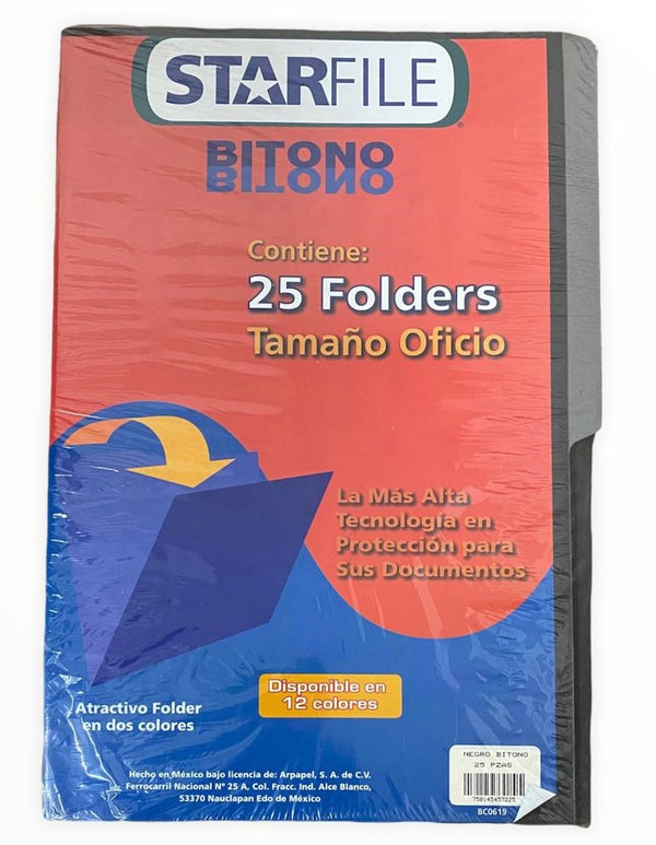 Fólder Bitono Starfile® pack c/25 Negro Oficio STARfile® PH0077 Paquete 7501454572257 01