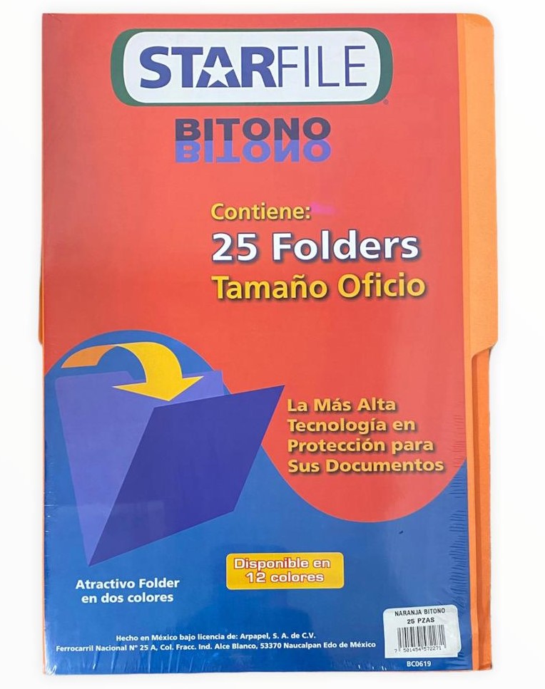 Fólder Bitono Starfile® pack c/25 Naranja Oficio STARfile® PH0079 Paquete 7501454572271 01