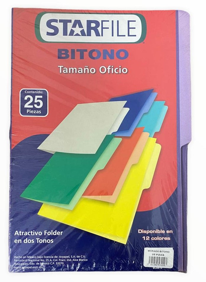 Fólder Bitono Starfile® pack c/25 Morado Oficio STARfile® PH0081 Paquete 7501454572295 01