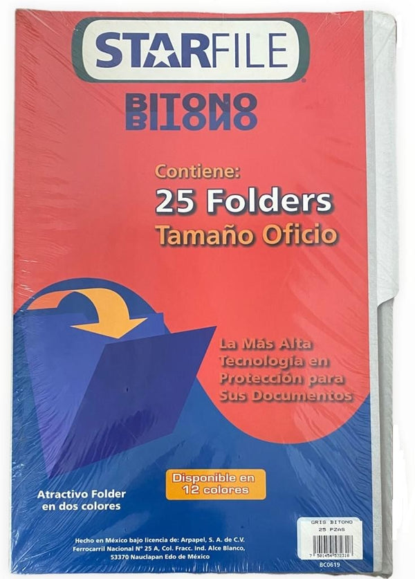 Fólder Bitono Starfile® pack c/25 Gris Oficio STARfile® PH0083 Paquete 7501454572318 01