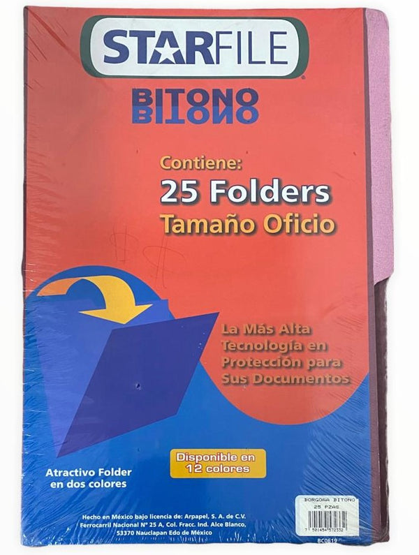 Fólder Bitono Starfile® pack c/25 Borgoña Oficio STARfile® PH0085 Paquete 7501454572332 01