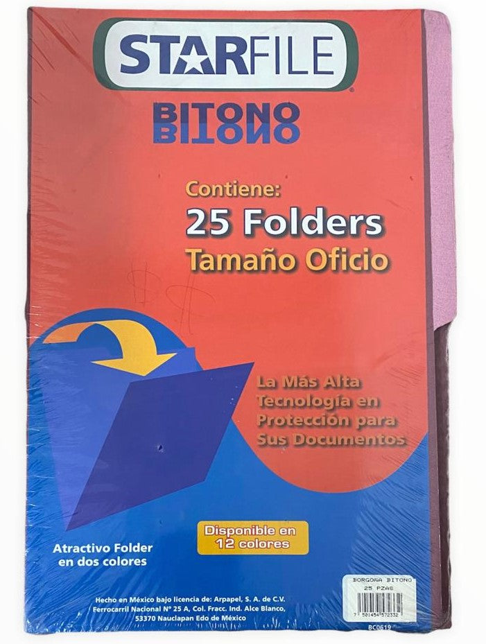 Fólder Bitono Starfile® pack c/25 Borgoña Oficio STARfile® PH0085 Paquete 7501454572332 01