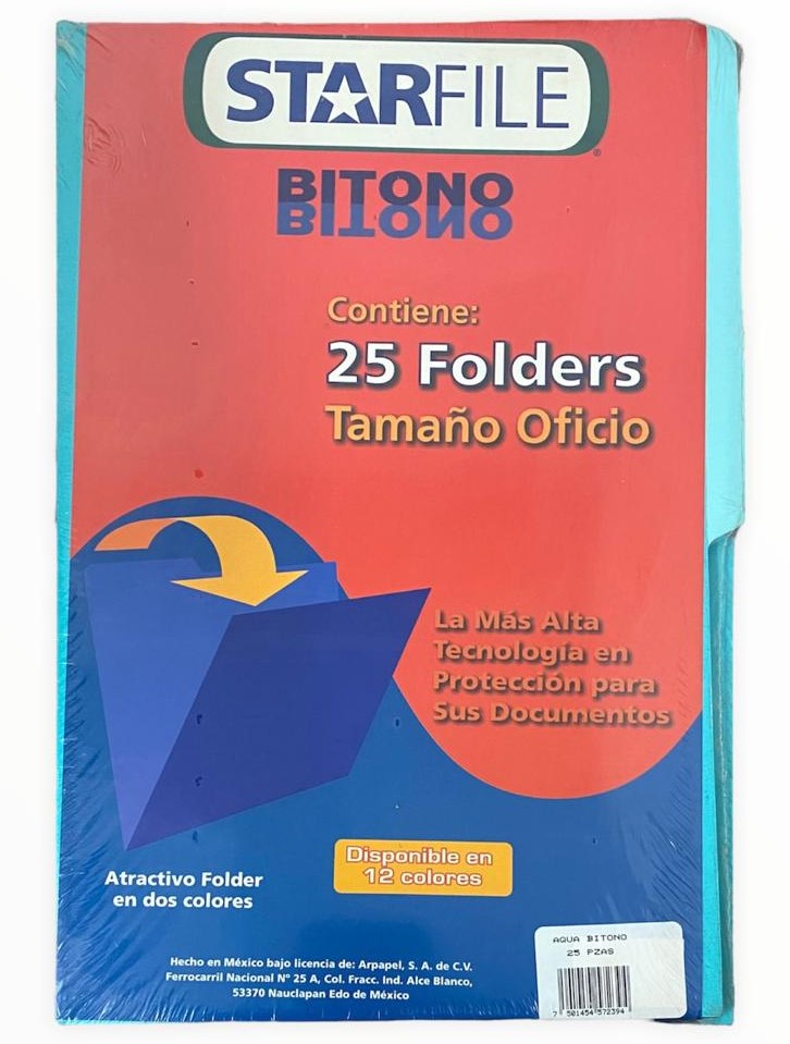 Fólder Bitono Starfile® pack c/25 Aqua Oficio STARfile® PH0091 Paquete 7501454572394 01