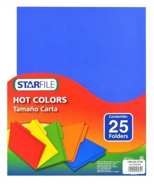 Fólder Color Hot Colors pack c/25 Arcoíris (5) Carta STARfile® PH0040 Paquete 7501454571526