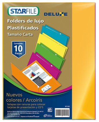 Fólder Plastificado Deluxe Neón c/10 Arcoíris Neón Carta STARfile® PY1175 [Paquete] 7501454574206