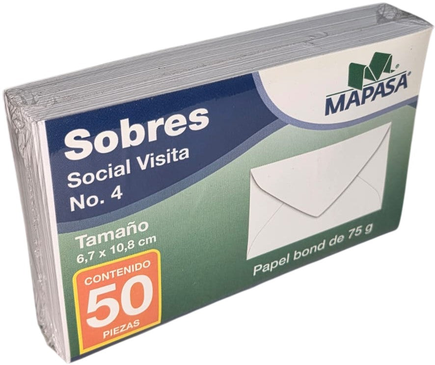 Sobre tarjeta de Visita paquete c/50 75g #404 Blanco Bond 6.7×10.8cm Mapasa® HA0015 Paquete 75014545