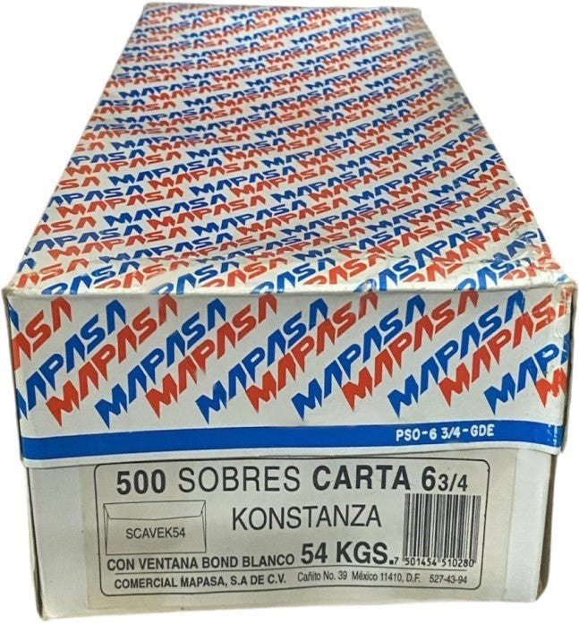 Sobre c/Ventana Plus Ultra C. 54kg Blanco Bond Carta 6¾ Mapasa® SCAVEK54 [Sobre] 7501454510280 2