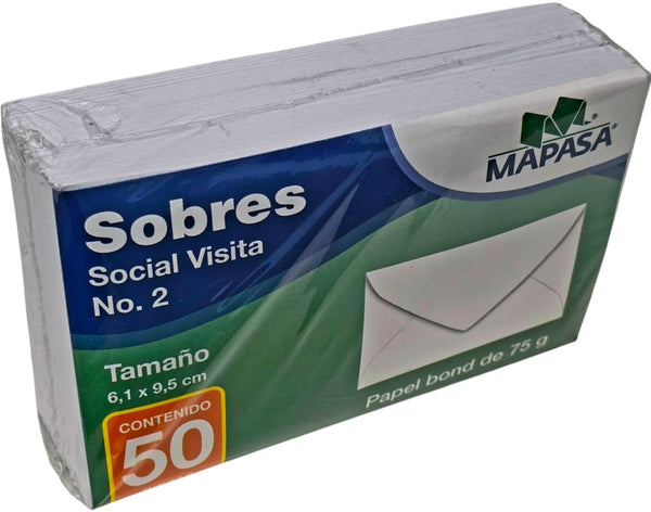 Sobre tarjeta de Visita paquete c/50 75g #402 Blanco Bond 6.1×9.5cm Mapasa® HA0013 Paquete 750145451