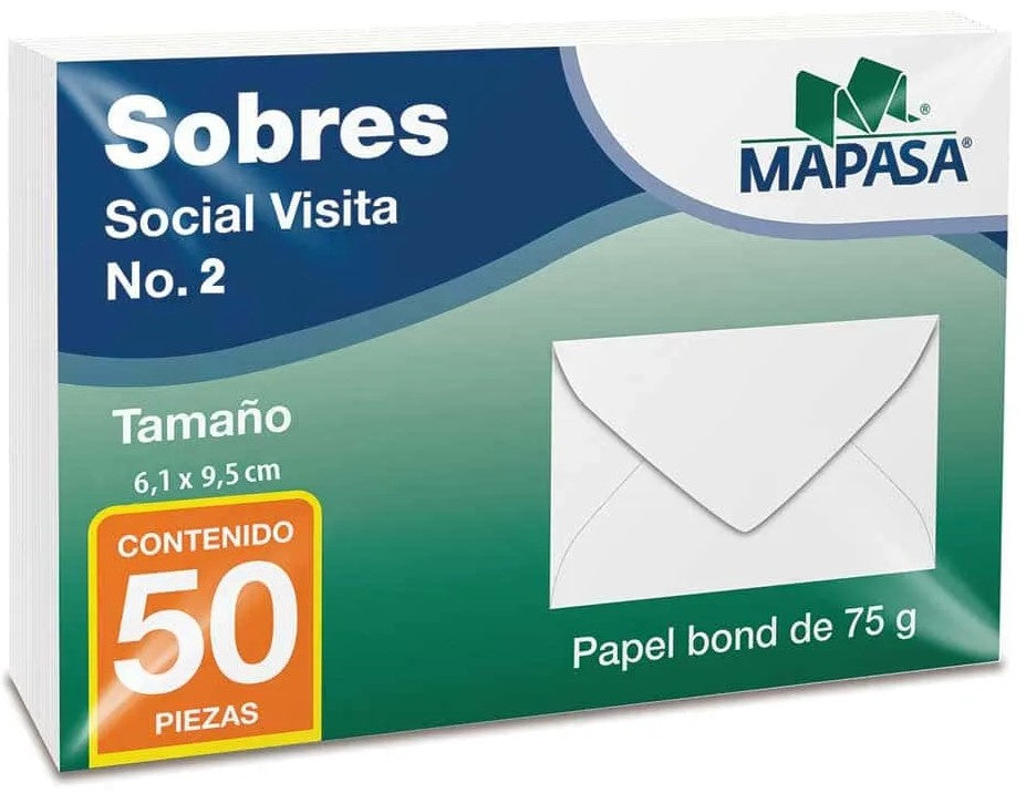 Sobre tarjeta de Visita paquete c/50 75g #402 Blanco Bond 6.1×9.5cm Mapasa® HA0013 Paquete 750145451
