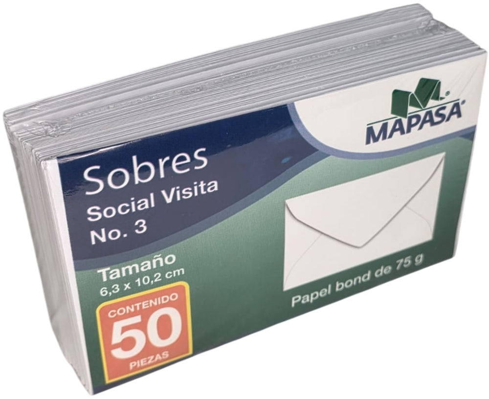 Sobre tarjeta de Visita paquete c/50 75g #403 Blanco Bond 6.3×10.2cm Mapasa® HA0014 Paquete 75014545