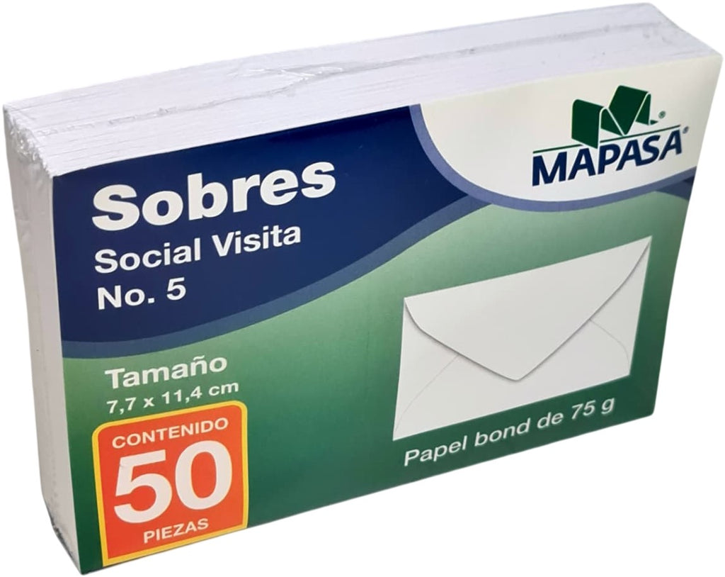 Sobre tarjeta de Visita paquete c/50 75g #405 Blanco Bond 7.7×11.4cm Mapasa® HA0016 Paquete 75014545