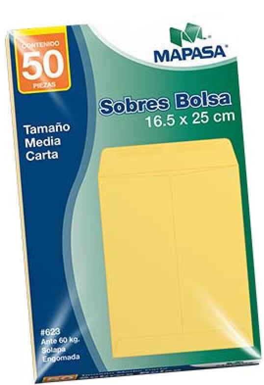 Sobre Bolsa 623 ½ Carta pack c/50 60kg Ante 16.5×25cm Mapasa® IA0193 [Paquete] 7501454571953