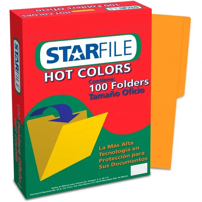 Fólder Color Hot Colors pack c/100 Naranja Oficio STARfile® PH0045 Caja 7501454570314 01