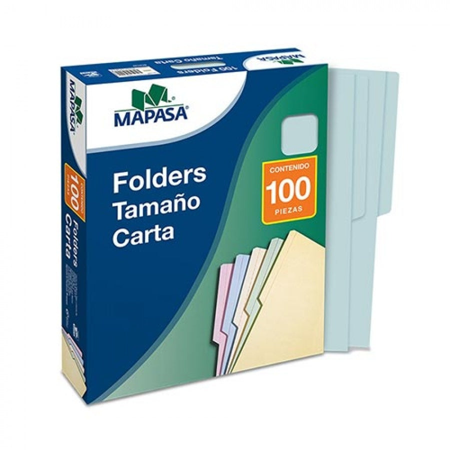 Fólder Tradicional/Premium c/100 Azul pastel Carta Mapasa® PA0001 Caja 7501454560032 01