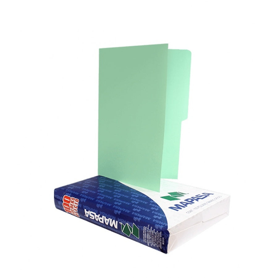 Fólder Tradicional/Premium c/100 Verde pastel Oficio Mapasa® PV0002 Caja 7501454560100 01