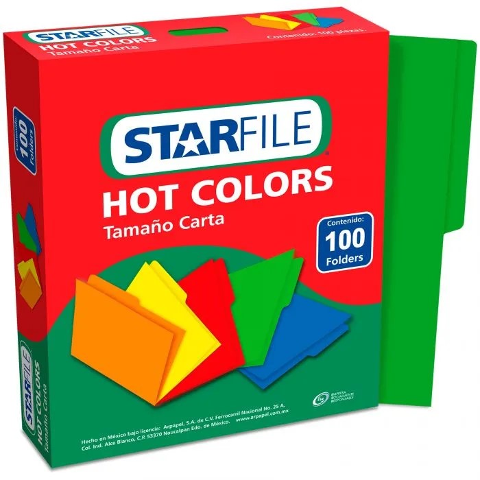 Fólder Color Hot Colors pack c/100 Verde Carta STARfile® PH0029 Caja 7501454570246 01