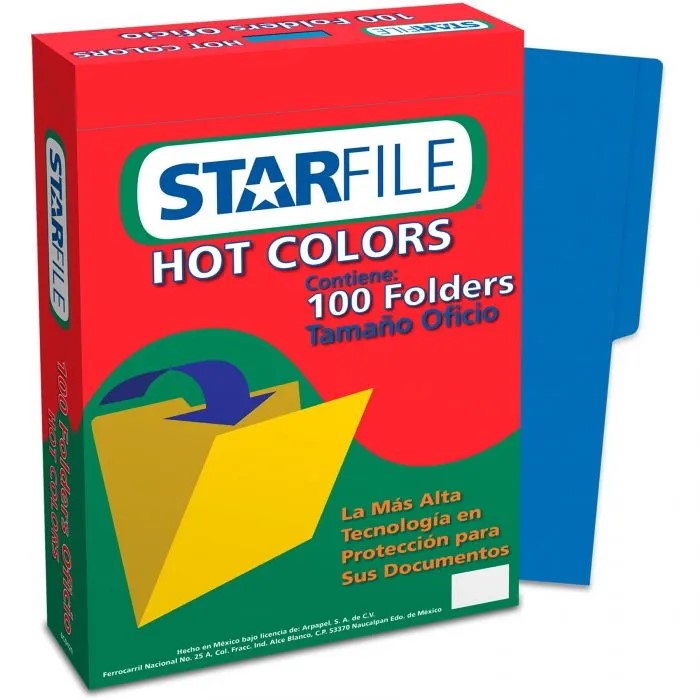 Fólder Color Hot Colors pack c/100 Azul Oficio STARfile® PH0044 Caja 7501454570277 01