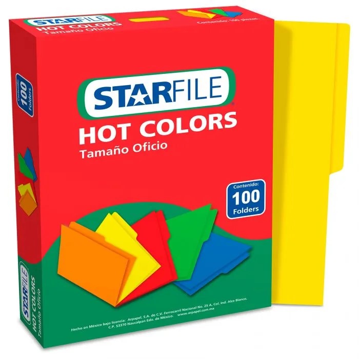 Fólder Color Hot Colors pack c/100 Amarillo Oficio STARfile® PH0043 Caja 7501454570307 01