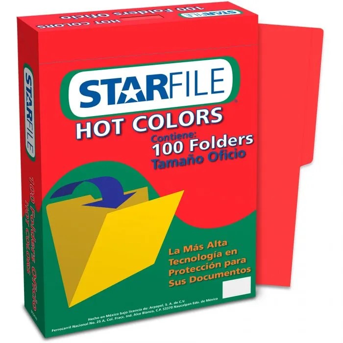 Fólder Color Hot Colors pack c/100 Rojo Oficio STARfile® PH0046 Caja 7501454570284 01