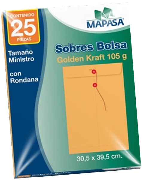 Sobre Bolsa c/Rondana Ministro 105g pack c/25 80kg Golden Kraft 30.5×39.5 Mapasa® IA0332 [Paquete]