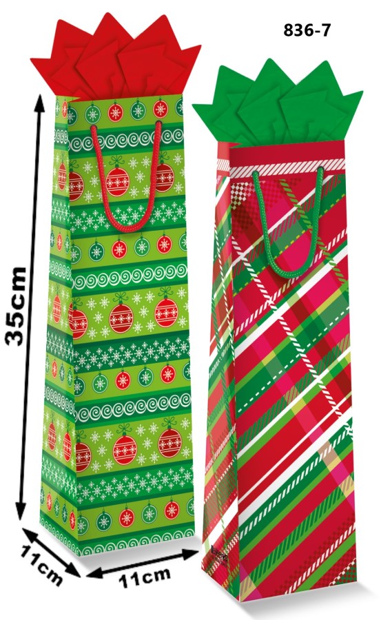 Bolsa p/Regalo Navidad Esferas Copos Vino p/Botella 11×35+11cm granmark® 836-7/6 Pieza 751214604316